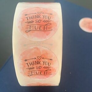 Thank You So Much Sticker Labels 500 labels on roll. 1” Round NWT Peach Color